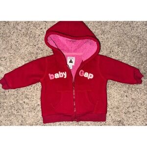 Gap Baby Red Y2K sherpa lined‎ zip hoodie sweatshirt Size infant up to 6-12